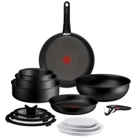Tefal Pfannen-Set Ingenio Excellence Fusion, Aluminium (Set, 14-tlg), abnehmbarer Ingenio-Griff, Thermo-Signal, stapelbar, Induktion schwarz