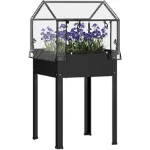 Outsunny Hochbeet mit Abdeckung, erhöhtes Kräuterbeet mit Ablauflöchern, Pflanzkasten aus Metall, wetterbeständig Gemüsebeet, Gartenbeet, Pflanzbeet für