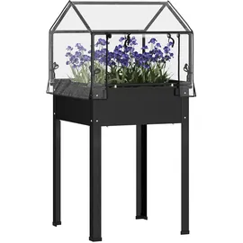 Outsunny Hochbeet mit Abdeckung, erhöhtes Kräuterbeet mit Ablauflöchern, Pflanzkasten aus Metall, wetterbeständig Gemüsebeet, Gartenbeet, Pflanzbeet für