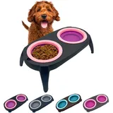 EL ÁTICO PETS Hundenapf Erhöht mit Antischlingnapf Hunde. Fressnapf Katze mit Trinkbrunnen für Katze. 2 Ausziehbare and Ausklappbare Katzennapf Flach. Erhöhter Hundenapf. Hunde Napfset (Rosa)