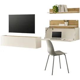 furn.design Wohnwand, Weiß, Eiche Wotan, Holz, Nachbildung,Eiche, Uni, Holz Optik, 270x170x30 cm, Wohnzimmer, Wohnwände, Wohnwand-Sets