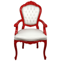 Casa Padrino Luxus Barock Esszimmer Stuhl mit Armlehnen Weiß / Rot - Handgefertigter Küchen Stuhl mit edlem Kunstleder - Barock Esszimmer Möbel