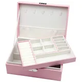 Homeanda schmuckkästchen damen schmuckschatulle schmuckkästchen mit schlüssel schmuckbox leder schmuckschatulle groß schmuckkästchen schmuckschatullen (Rosa)