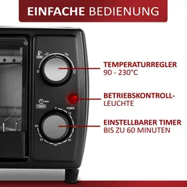 Steinborg Minibackofen 10L Pizzaofen 60 Minuten Timer 1000W schwarz