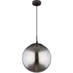 Decken Hängeleuchte Glaskugel Pendelleuchte Rauchglas Kugelleuchte Esszimmer, Metall schwarz matt, 1x E27 Fassung, DxH 30x120cm