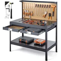Vevor Arbeitstisch Stahl/MDF 110 kg schwarz mit 2 Ablagefächern/2 Schubladen