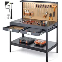Vevor Arbeitstisch Stahl/MDF 110 kg schwarz mit 2 Ablagefächern/2 Schubladen