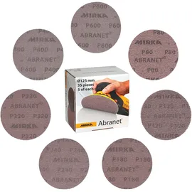 Mirka Abranet Netzschleifscheiben Ø 125 mm Mix-Pack 5 von jeder Körnung 80, 120, 180, 240, 320, 400, 600 35 Stk