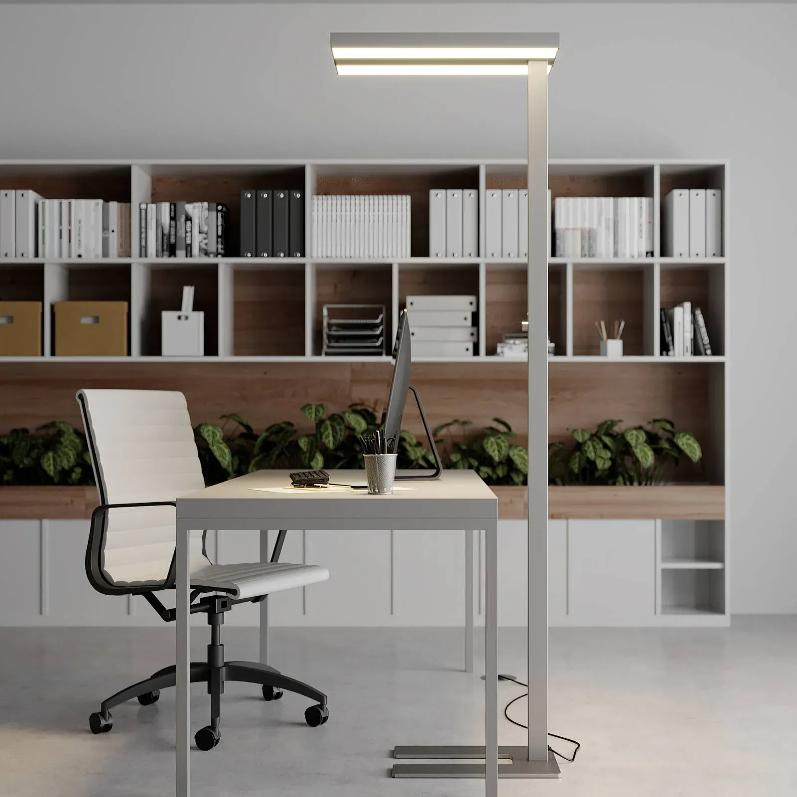 Stehlampe Logan Basic Arcchio, dimmbar, alu / grau / zink, für Arbeitszimmer / Büro, Aluminium, Modern - 61 cm - 28 cm - 196 cm