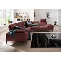 Ecksofa W.SCHILLIG "valentinoo, Designsofa, elegant und bequem, L-Form", rot (rosso marone z73), B:318cm H:83cm T:298cm, Longlife Xtra-Leder Z73: Naturwalkleder der Luxusklasse aus den erlesensten Rohhäuten. Hautstärke 1, 1 u2013 1, 3 mm, Sofas, mit Sitztiefenverstellung, Breite 318 cm
