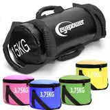 Eyepower 15kg Power Bag mit 4 Kettlebell Gewichten - 18x50 Home Training Sandbag 6 Griffe