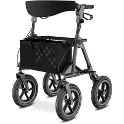 aktivshop Rollator faltbar und leicht mit Sitz, Outdoor Rollator mit Luftbereifung