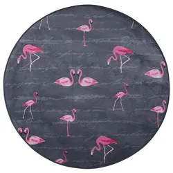 Kinderteppich grau ⌀ 120 cm Flamingo-Muster Kurzflor KERTE