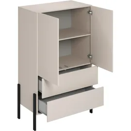 otto home Wäscheschrank OTTO HOME "Jukon, moderner griffloser Kleiderschrank, Metallfüsse, Made in Europe", beige (kaschmir), B:90cm H:150cm T:50cm, FSC-zertifizierter Holzwerkstoff, Melamin, Metall, Schränke, Mehrzweckschrank,2 Schubladen, 2 Türen,