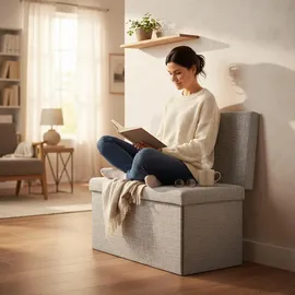 Relaxdays Sitzhocker mit Lehne Leinen 73 x 76 x 38 cm Grau