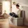 Relaxdays Sitzhocker mit Lehne Leinen 73 x 76 x 38 cm Grau
