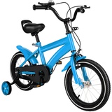 Lilyeriy 14 Zoll Fahrrad Kinderfahrrad für Mädchen Jungen ab 3-6 Jahre mit Stützrädern Verschleißfeste Reifen HöHenverstellbar (Blau)