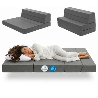 Arensberger Klappmatratze Multifold 140 x 200 cm, 15 cm Hoch, Gel Foam, Gästebett Klappbar, Faltmatratze, Camping Matratze, Gästematratze, Bezug Abnehmbar