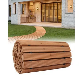 Vevor Rollweg Gartenweg 253x43 cm, Ausrollbarer Holzweg, Gehweg aus Zedernholz mit Drahtseilverbindung, Holztritt, Gartentritt, dekorative Trittplatten für die Strandpromenade, Hinterhof, Terrasse