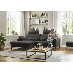 Ecksofa DIE PLANBAR "PN-EM20028 L-Form mit Kopfstützen", schwarz, B:248cm H:114cm T:179cm, Sofas, wahlweise mit motorischem Canape