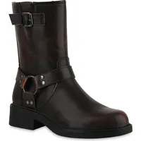 Toocool VAN HILL Damen Biker Boots Stiefeletten Schnallen Kampfstiefel SA9907, Camel, 37 EU - 37