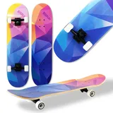 WeLLIFE Skateboard für Anfänger, 80x20cm Holz Skateboard Kinder, Jugendliche Erwachsene,ABEC-9 Kugellager, 9 Schichten Ahorn Double Kick Skate Concave Trick (DBL463)