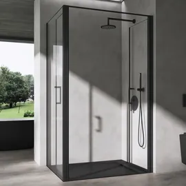 doporro Eck-Duschkabine 90x120x195cm Schwarz Eckdusche ESG-Sicherheitsglas Klarglas inkl. beidseitiger Easy-Clean-Beschichtung