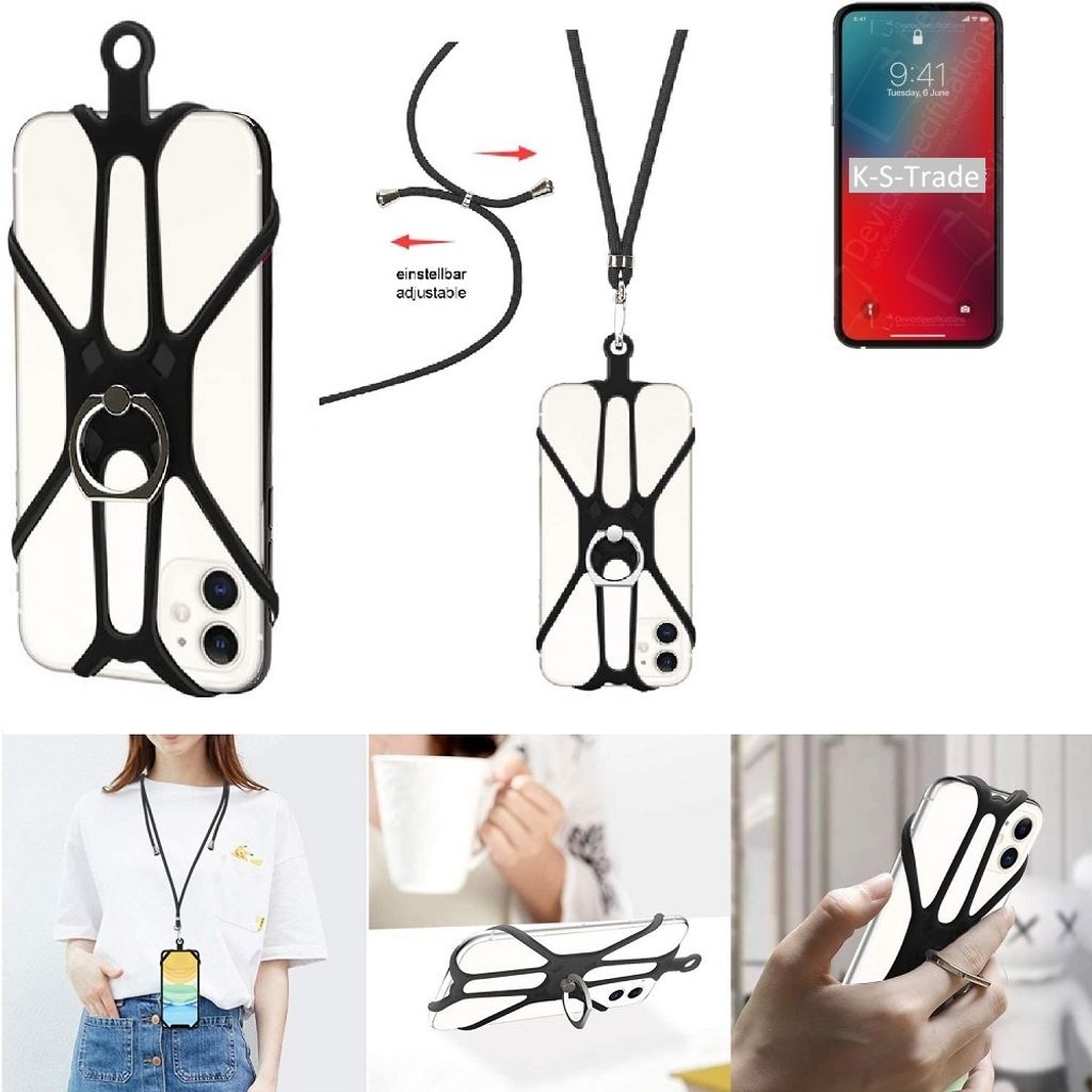 K-S-Trade 3in1 Handykette Handyband Handykordel Halsband Smartphone-Ring Handy-Ring kompatibel mit Apple iPhone 12 Pro Max Fingerhalterung Handyring