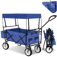 Tectake Bollerwagen Faltbarer Bollerwagen mit Tragetasche, Überdachung blau