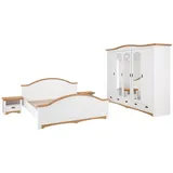 otto home Schlafzimmer-Set OTTO HOME ""Konrad", komplettes Schlafzimmer mit großem Schrank", gelb (weiß, honigfarben), Schlafzimmermöbel-Sets, mit 5-trg. Kleiderschrank, Bett 180/200 cm und 2 Nachttischen