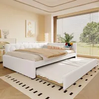 Zweisitziger Schlafsofa, 140x200 cm, mit Lattenrost, ohne Matratze, Nachttischlampe, USB-Anschluss, Typ C, bequemes Kunstleder, weiß - Weiß