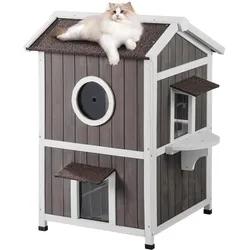 VEVOR Katzenhaus Katzenhöhle Katzen Hütte Holz Outdoor Asphaltdach 590x650x920mm