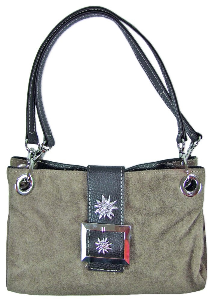 Wildleder Trachten Handtasche mit Edelweiß Hellbraun - Sehr schöne Tasche zu Dirndl und Lederhose - 29 x 20 cm