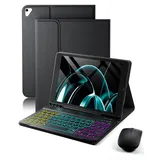 für iPad 6 Generation(2018)/ iPad 5 Generation(2017)/IPad Pro 9.7 (2016)/ IPad Air 2 (2014) 9.7 Zoll Hülle mit Kabelloses Bluetooth Deutsch (QWERTZ) Beleuchtete Tastatur und Maus,Backlit Keyboard Case
