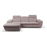 MOEBLO Ecksofa FRESNO, Verstellbare Kopfstützen, Eckcouch Wohnlandschaft Sofa mit Ottomane Eckgarnitur Polsterecke - (BxHxT):281x87x183 cm, Multifunktional: Schlafsofa mit Stauraum rosa