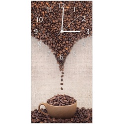 Wallario Wanduhr Tasse mit Kaffeebohnen – Kaffeedesign (Glasuhr) braun 30 cm x 60 cm