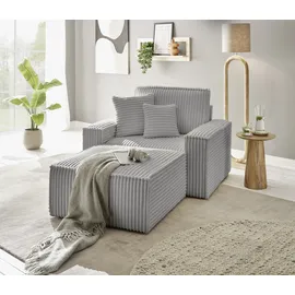 OTTO home Loveseat FINNLEY Cord 120 x 85 x 166 cm Grau mit Hocker