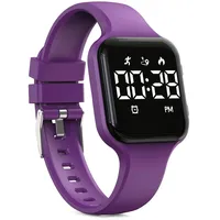 Focwony Kinder-Digitaluhr, Schrittzähler, wasserdicht, Fitness-Tracker, Armbanduhr mit Schrittzähler, LED-Display, Stoppuhr für Kinder, Jungen, Mädchen, Teenager, Violett (Grape Purple),