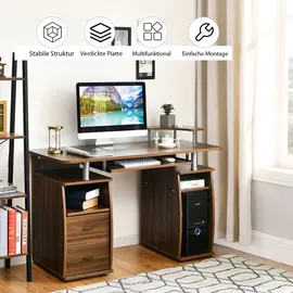 Costway Computertisch mit Schubladen, Schreibtisch Bürotisch Arbeitstisch, PC-Tisch Braun