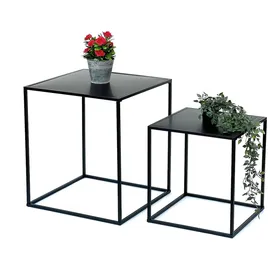 DanDiBo Ambiente Couchtisch Schwarz Metall 2er Set Beistelltisch Wohnzimmer 96252 Tisch Beistelltisch 52 cm und 42 cm Sofatisch Küchentisch Modern