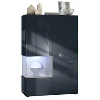 Vladon Vitrine, Hellgrau, 91.5x136.5x37 cm, Wohnzimmer, Wohnwände, Vitrinenschränke