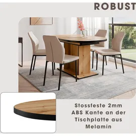 otto home Essgruppe OTTO HOME "Basel, Tischgruppe mit 4 Stühlen, Esstisch ausziehbar 140 - 180 cm", beige (eichefarben, creme,), Webstoff, Auszugsplatte, Sitzmöbel-Sets, Essgruppe, BESTSELLER, Sitzgruppe, Tisch, Stühle, ovale Tischplatte, Säulentisch