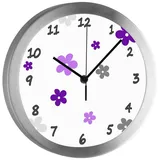 CreaDesign Funkwanduhr Funkuhr, Kinder Wanduhr, Kinderuhr, Kinderzimmer Blume lila grau (geräuscharmes Uhrwerk) grau