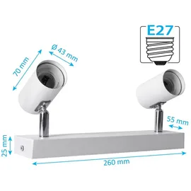 Maxkomfort GmbH ProShine E27 Deckenleuchte 2-flammig, Metall weiß, IP20 | Weiß