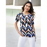 Classic Basics Sieh an! Kurzarm-Shirt in ecru-royalblau-bedruckt | Gr.: 40