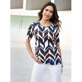 Classic Basics Sieh an! Kurzarm-Shirt in ecru-royalblau-bedruckt | Gr.: 40