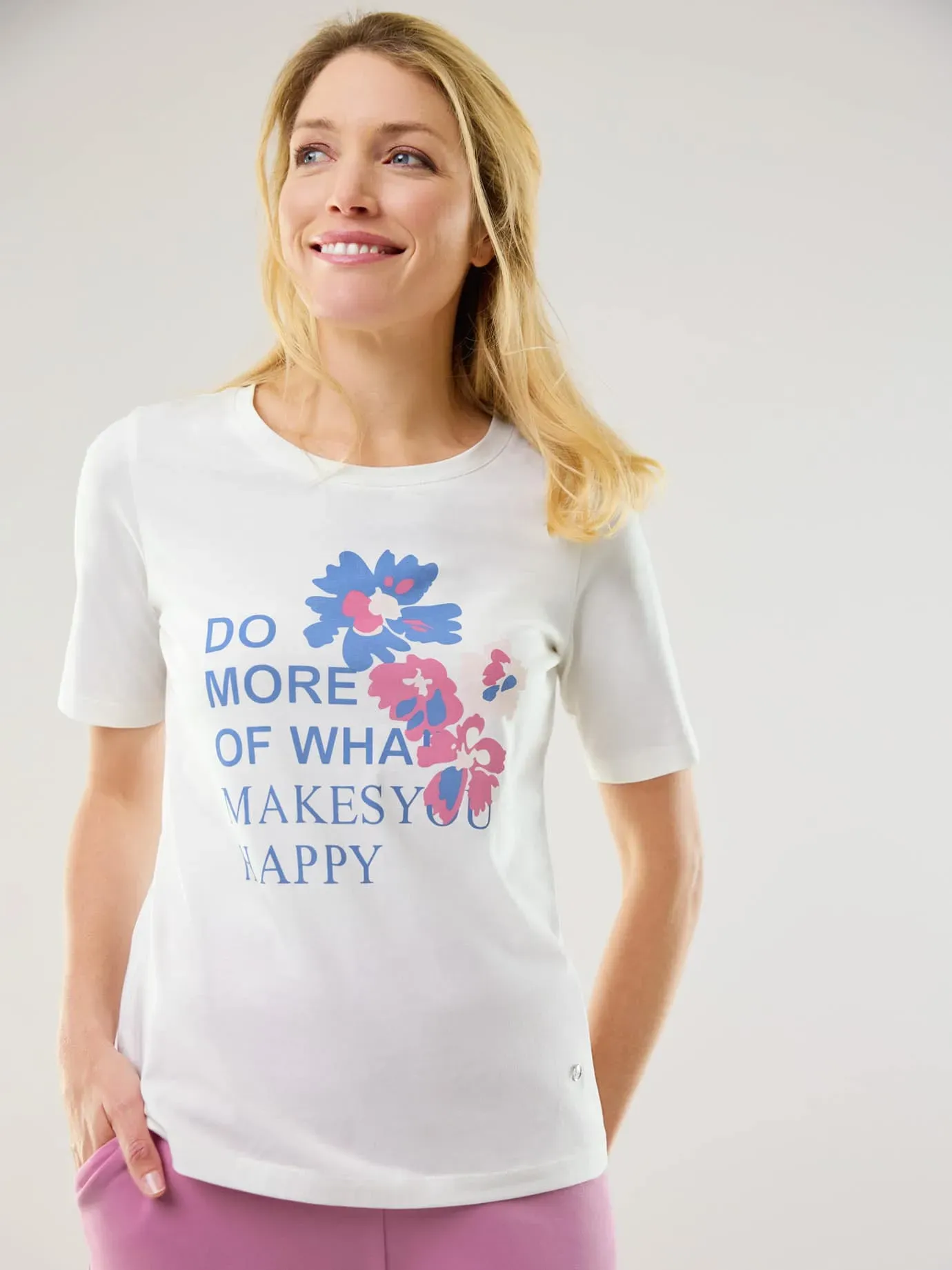 Walbusch Damen Baumwollshirt Happy Weiß gemustert