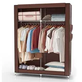 Intirilife Faltschrank 108x45x170 cm in BIBER BRAUN - Schrank mit Reißverschluss aus Stoff Kleiderschrank mit Kleiderstange, Seitentasche und Fächern - Steckregal, Metallrahmen, Aufbewahrung