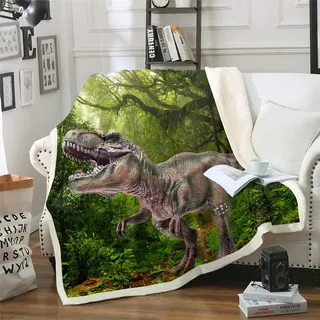 Dino Wohndecke Dschungel Dinosaurier Muster Decke 150x200cm für Kinder Alte Wildtiere Muster Kuscheldecke Tierwelt Stil Dekor für Couch Weich