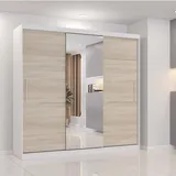 fabryka mebli idźczak Schwebetürenschrank Kleiderschrank Schrank Schlafzimmer, 233 cm Weiß/Sonoma mit Spiegel - - Weiß